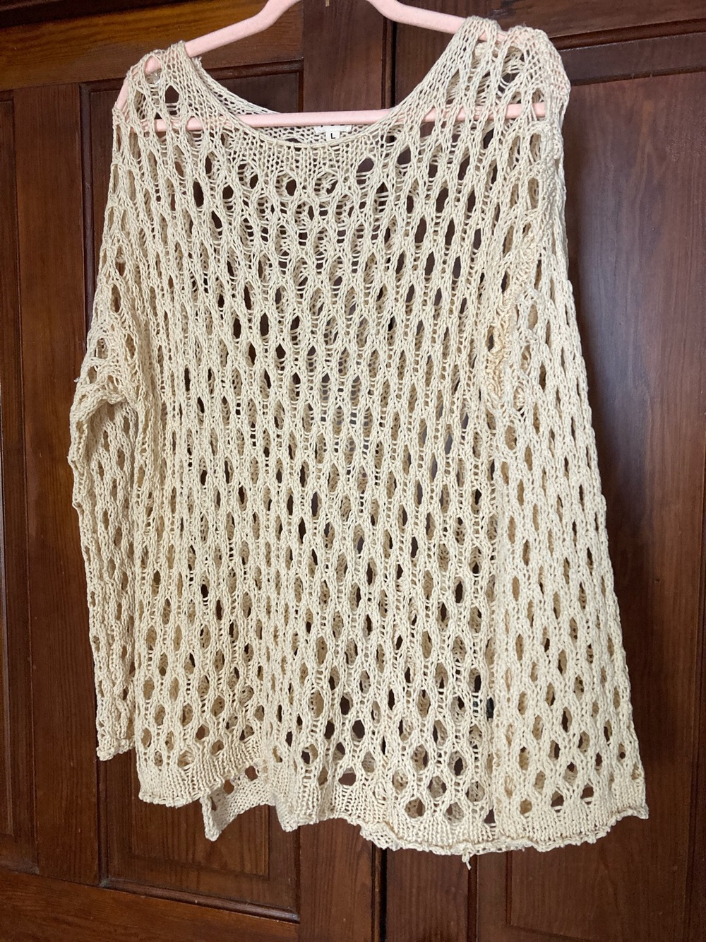 POL Open-Knit Flared Sleeve Sweater in Light Cream Large
